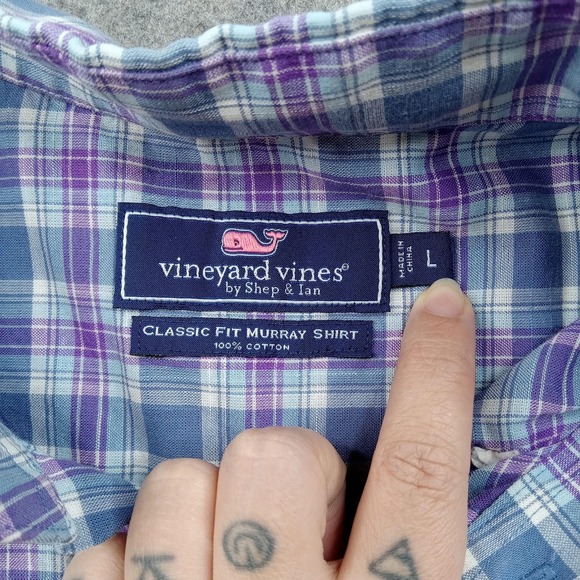 Vineyard Vines Shirt Mens Large Blue Purple Plaid Classic Fit Murray Button Down - Picture 2 of 6